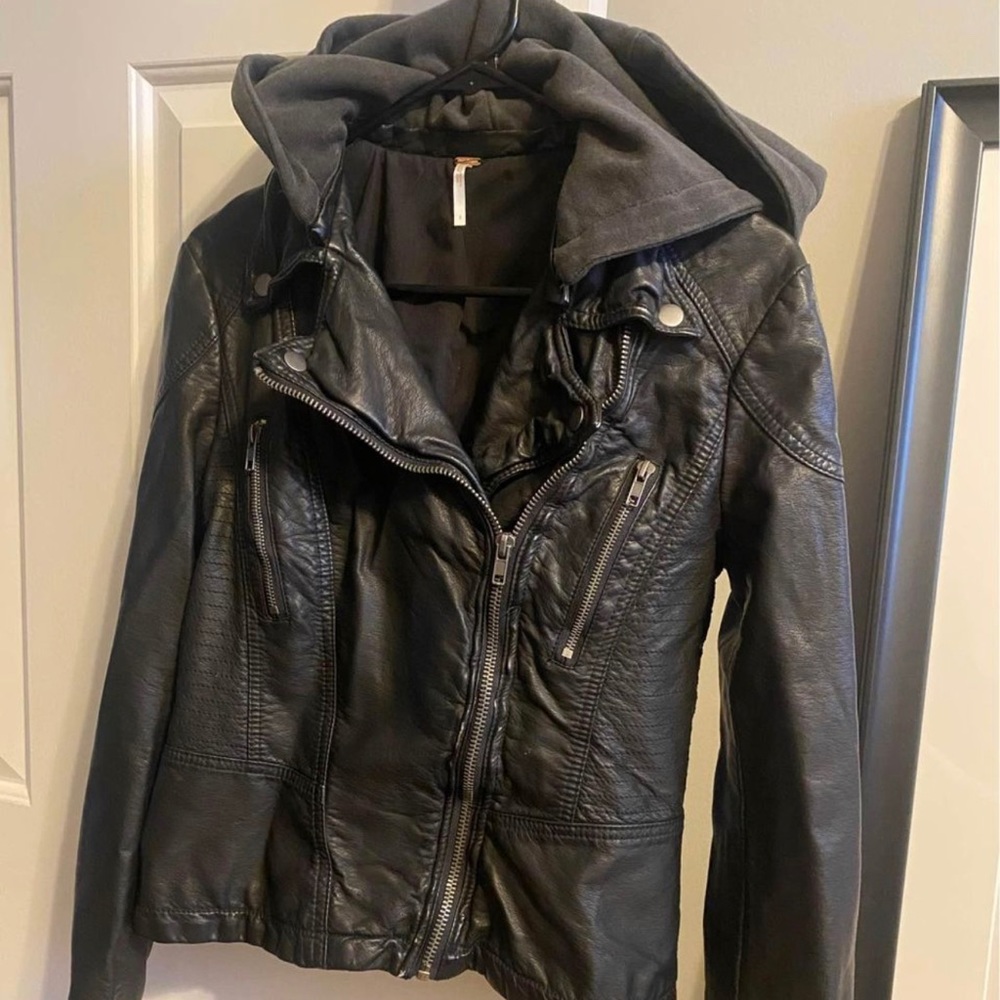 Free People Motorcycle Jacket (faux leather) + Hood